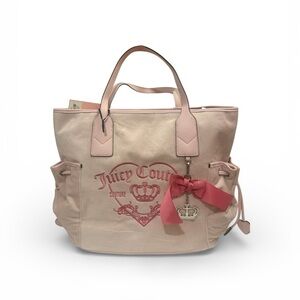 Juicy Couture Girlie Royalty Tote Dove Grey Pink Crown Charm Viral Y2K